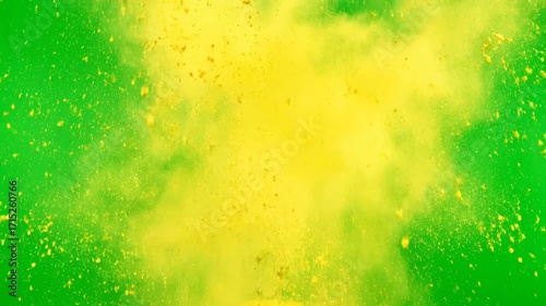 A powerful upward explosion of vivid yellow color powder creating a rising, energetic cloud on a green screen paint powder, artistic, shockwave