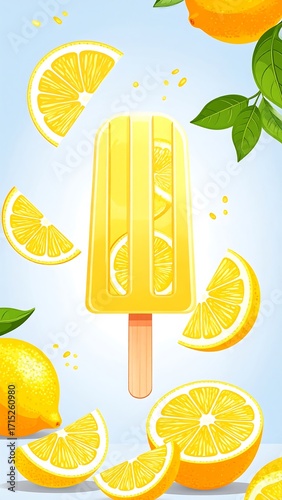Lemon popsicle surrounded by lemon slices