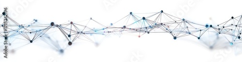 Abstract digital network of interconnected dots and lines on white background representing data connections and communication