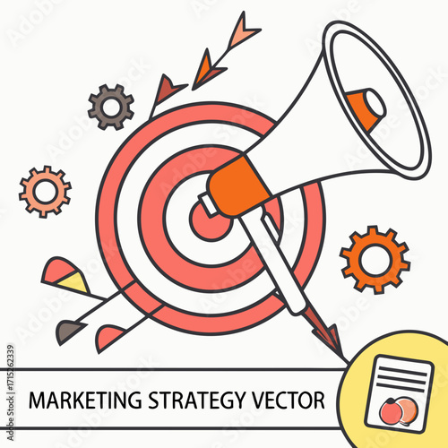 Digital marketing strategy concept with target, megaphone, and gears business growth and success vector illustration