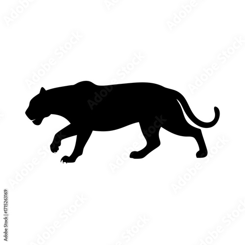 A striking black panther silhouette, captured in a dynamic pose, showcasing its sleek muscular build and powerful presence in a minimalist design aesthetic