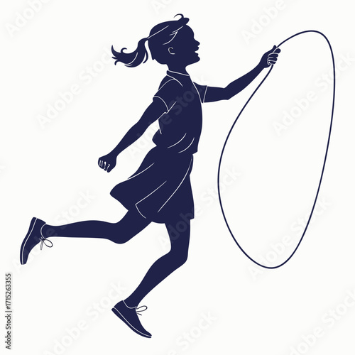Silhouette of a girl jumping rope the illustration captures the essence of childhood, fitness, and the joy of playing a game