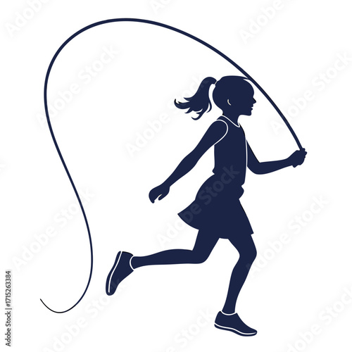 Silhouette of a girl skipping rope with grace and agility, a timeless image that celebrates the simple pleasures of childhood