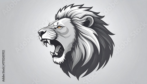 Lion head, roaring, stylized