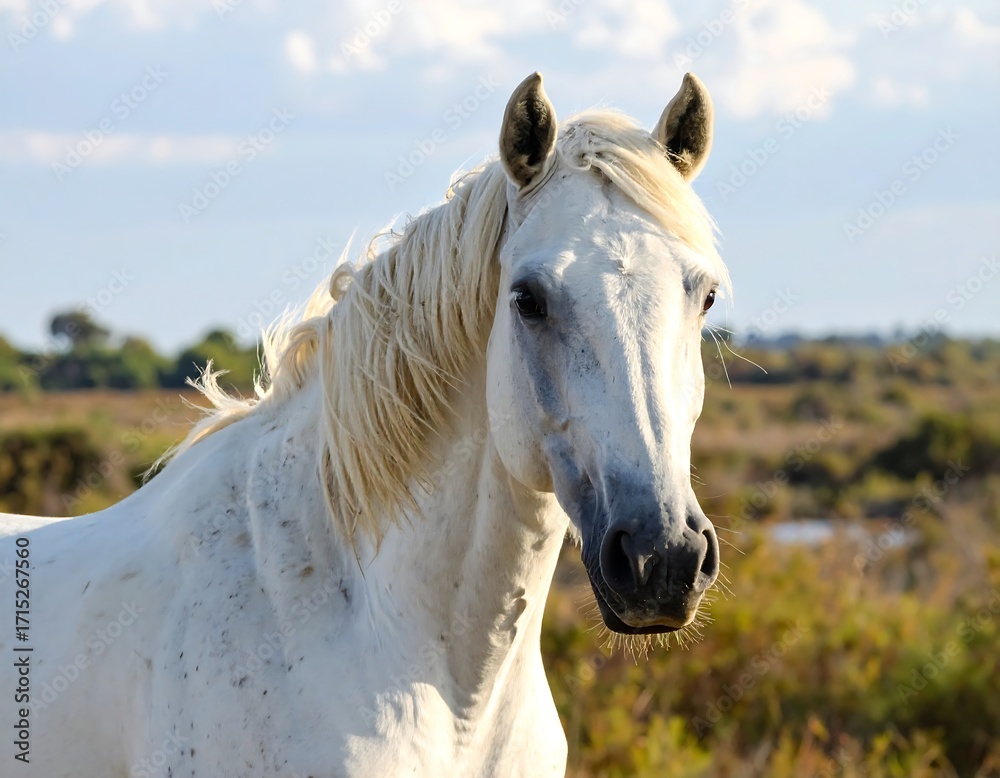 Obraz premium Majestic White Horse in Natural Surroundings