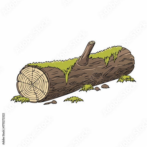 fallen log charcoal sketch with moss and bark grain contrasts