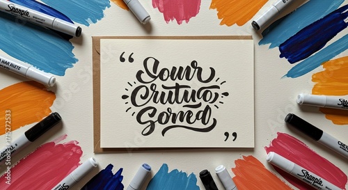 Creative Workspace with Inspirational Quote and Art Supplies