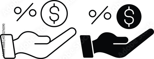 Borrower Icon – Borrow Money, Hand and Dollar Finance Exchange Vector Symbol with parsentage business silhouette. eps