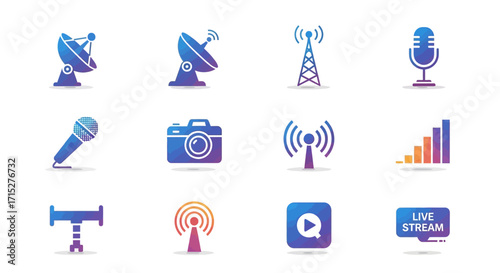 Collection of Gradient-Style Broadcast and Media Icons.