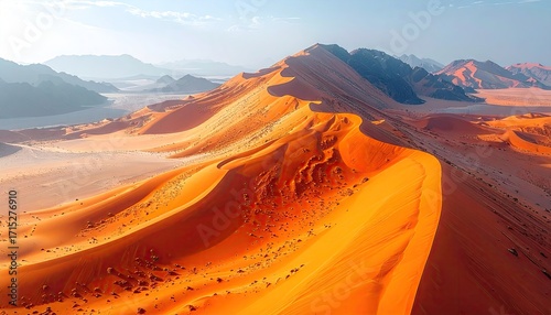 Fototapeta Naklejka Na Ścianę i Meble -  Aerial View of Orange Sand Dunes at Sunrise