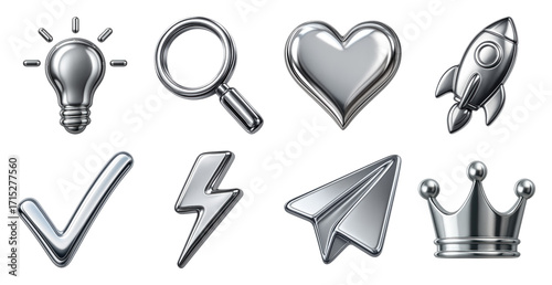 Metallic icons for creative projects.