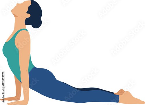 Modern Flat Woman Doing Upward Facing Dog Yoga Pose Asana