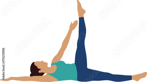 Flat Design Woman Doing Single Leg Circle Pilates Exercise Illustration