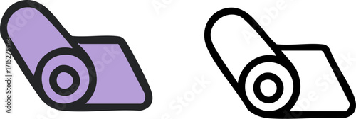 Rolled yoga and exercise mat vector icon set.