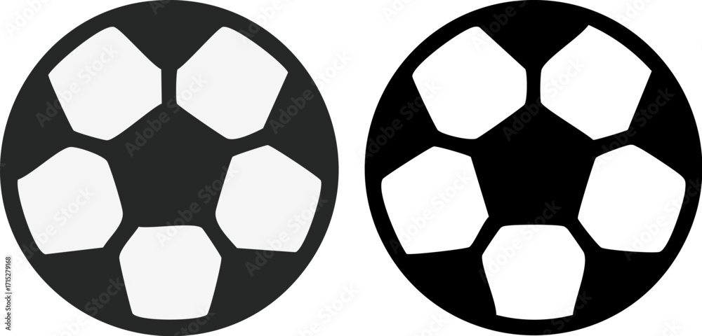 Fototapeta premium Set of two black and white soccer ball icons.