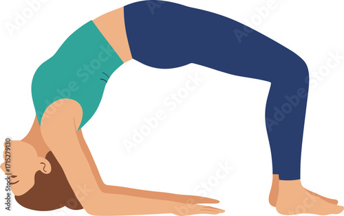 Flat Woman Bridge Pose Illustration for Yoga or Fitness Exercise