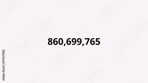 number counter animation from 0 to 1,000,000,000 on a transparent background, 1,000,000,000 animated counting numbers from 0 to 1,000,000,000 with Alpha channel, 1,000,000,000 number counting in 4K.