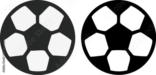 Set of two black and white soccer ball icons.