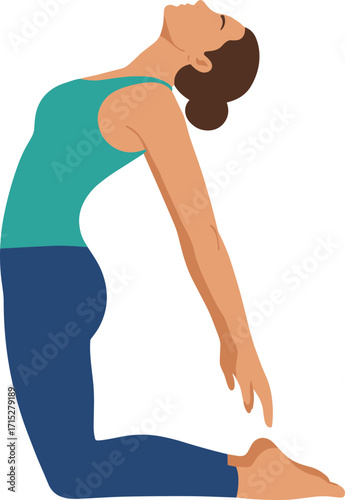 Flat Isolated Woman in Camel Pose Practicing Yoga Illustration