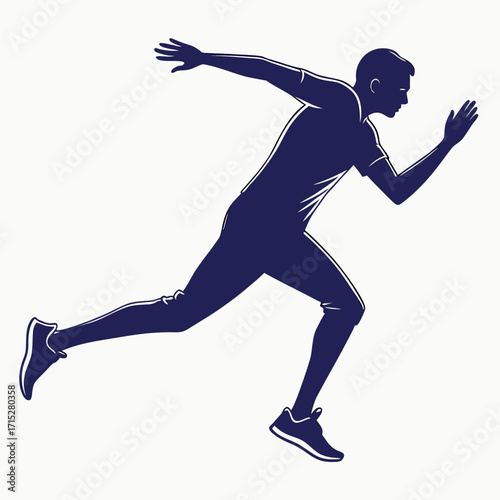 Dynamic silhouette of a male athlete in motion sprinting forward with determined focus and powerful stride