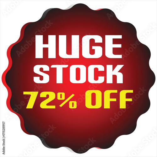 Huge stock 72 percent off sale announcement graphic with red gradient background discount offer