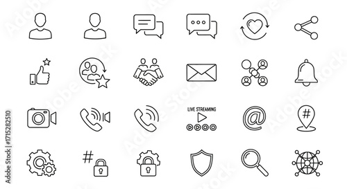 Hand-drawn Social Media and Communication Doodle Icons Collection.