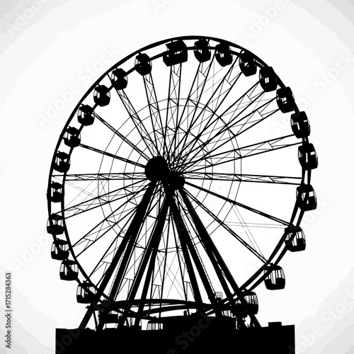Giant ferris wheel silhouette isolated on white background