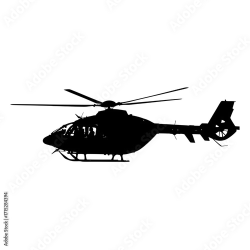 Black helicopter silhouette isolated on white background