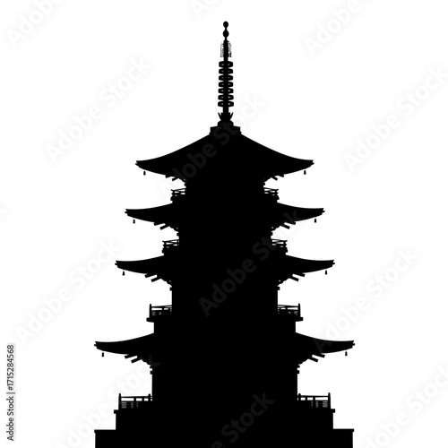 Japanese pagoda silhouette isolated on white background