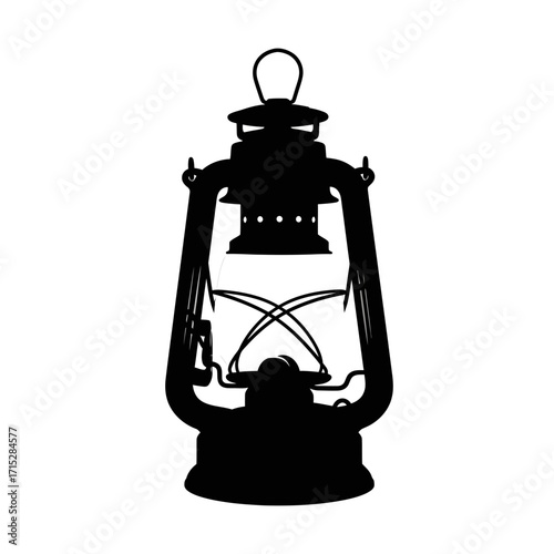 Antique kerosene lantern silhouette isolated on white background