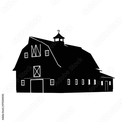 Classic barn silhouette isolated on white background