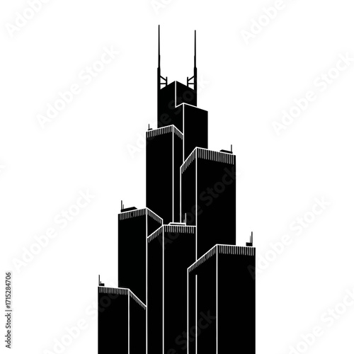 Sears tower silhouette isolated on white background