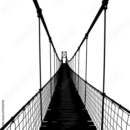 Suspension bridge perspective silhouette isolated on white background