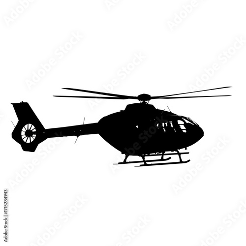 Black helicopter silhouette isolated on white background