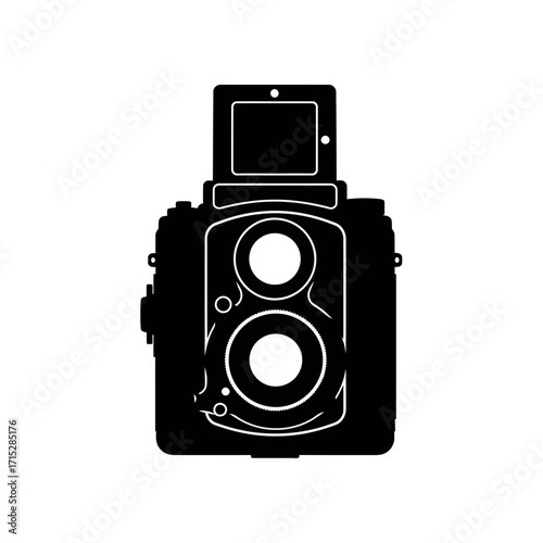 Vintage twin lens reflex camera silhouette isolated on white background