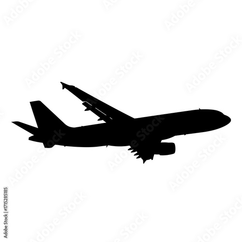 Airplane silhouette flying isolated on white background