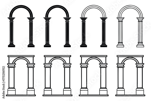 Collection of black and white architectural arch and column designs architecture pillar