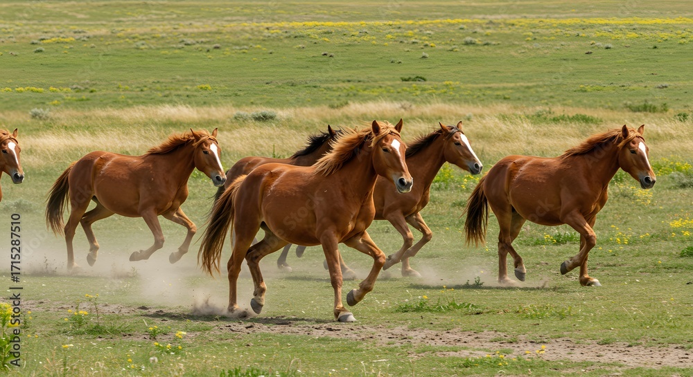 Fototapeta premium Horses running across open field