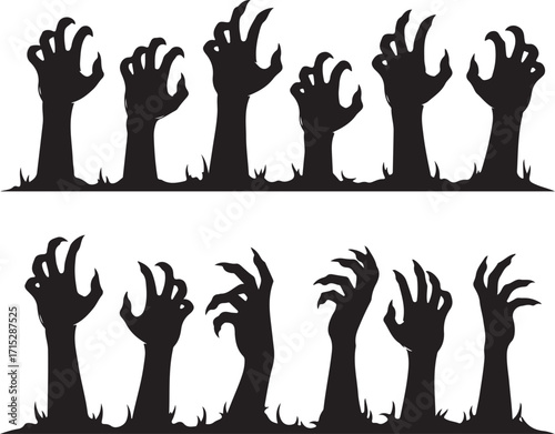 Zombie Hand Silhouettes: Silhouetted zombie hands rise from the ground, ready to grab and scare. A spine-chilling image perfect for Halloween.