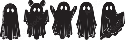 Spooky Phantom Ghosts: A whimsical ensemble of phantom ghost characters are featured, each emanating a unique charm.  A playful invitation to the spirit of Halloween.