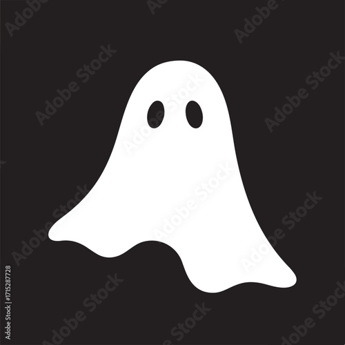 Spooky Ghost Silhouette: A ghostly apparition rendered in stark white, floats against a contrasting black backdrop. Evoking the thrill and chill of Halloween.