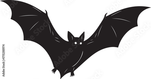 Nocturnal Silhouette: A detailed depiction of a bat with spread wings against a dark backdrop. Perfect for Halloween or any thematic design.