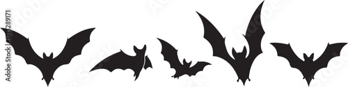 Silhouette of Bats: A stylized visual of several bats in flight, showcasing dark silhouettes against an uncluttered backdrop.