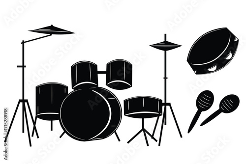 musical instruments vector illustration design. World Music Day with musical instruments illustration. Different musical instruments silhouette icon. Planet Earth with musical instruments illustration