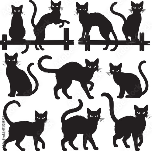 Silhouette Cats with Mysterious Aura: A collection of sleek, black cat silhouettes, embodying mystery and grace. These feline figures evoke a sense of enigmatic charm and timeless allure.