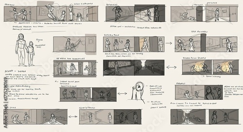 Hand-Drawn Storyboard Sketches for Film and Animation Production