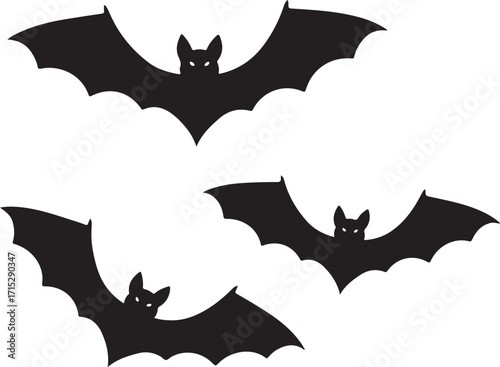 Nighttime Silhouette: A collection of dark, eerie bat silhouettes against a stark backdrop, evoking the atmosphere of Halloween. 