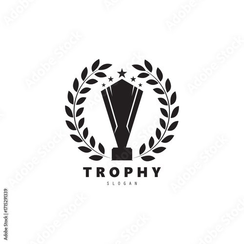 Trophy champions with start logo icon design vector illustration, For Award Winner, champions, tournament.
