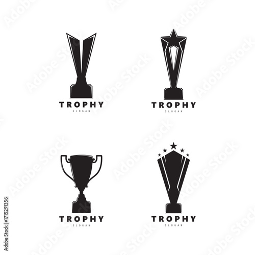 Trophy champions with start logo icon design vector illustration, For Award Winner, champions, tournament.