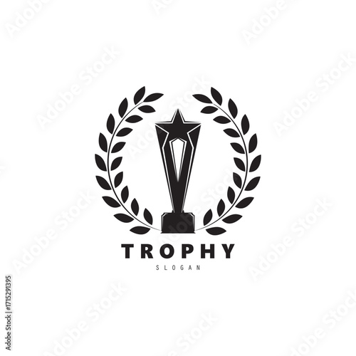 Trophy champions with start logo icon design vector illustration, For Award Winner, champions, tournament.